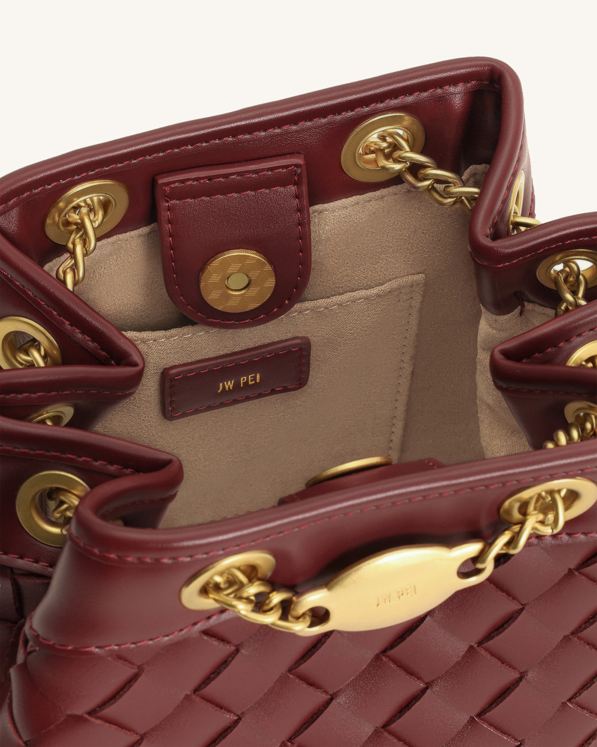 Sac seau Yara tissé à la main - Bordeaux