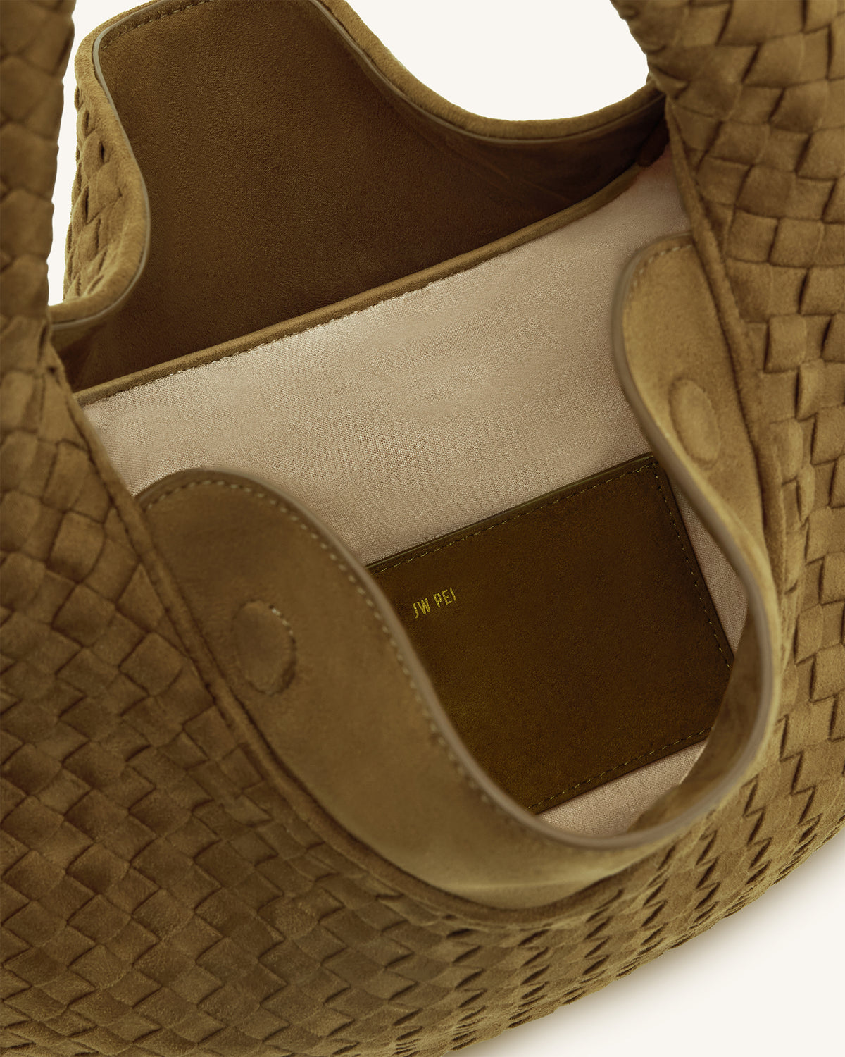 Nola Sac hobo bandoulière tressé en faux daim - Vert olive