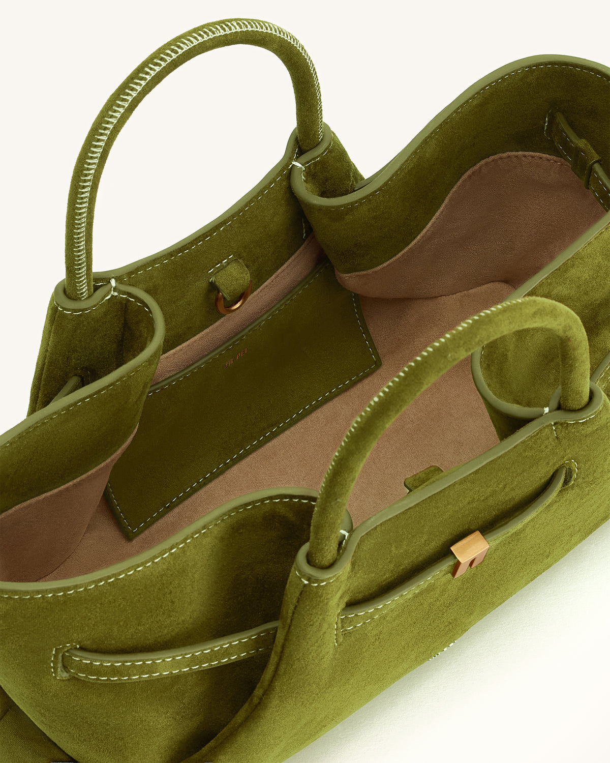 Maeve Sac cabas en faux daim avec breloque en métal représentant un teckel - Vert olive