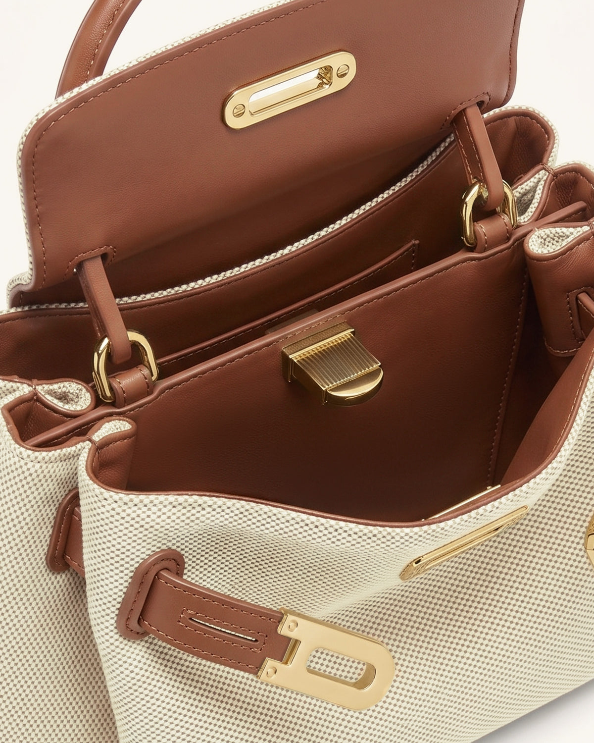 Rhea Petit sac d'épaule à double boucle en toile marron