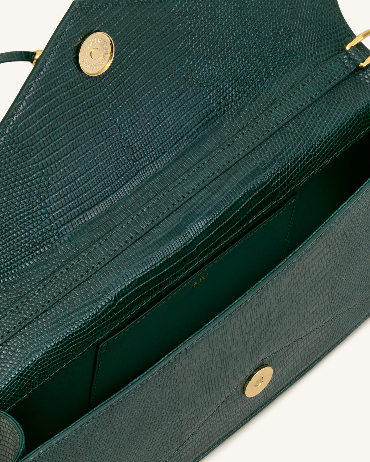 Celeste Sac à main enveloppe - Vert olive à texture lézard