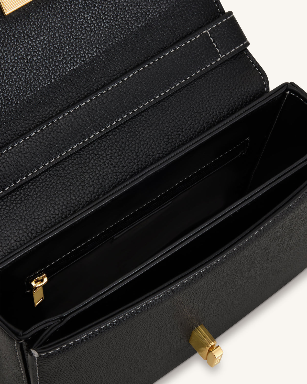 Evania Sac porté épaule en cuir grainé avec fermoir - Noir