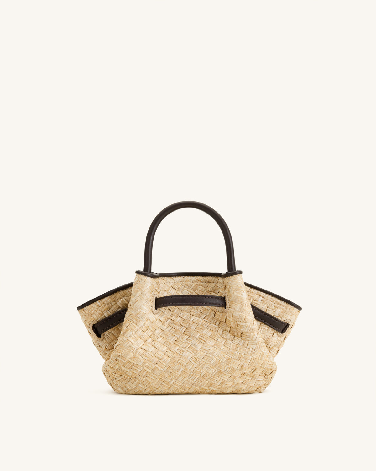 Mini sac cabas en fausse paille orné de perles Hana - Marron