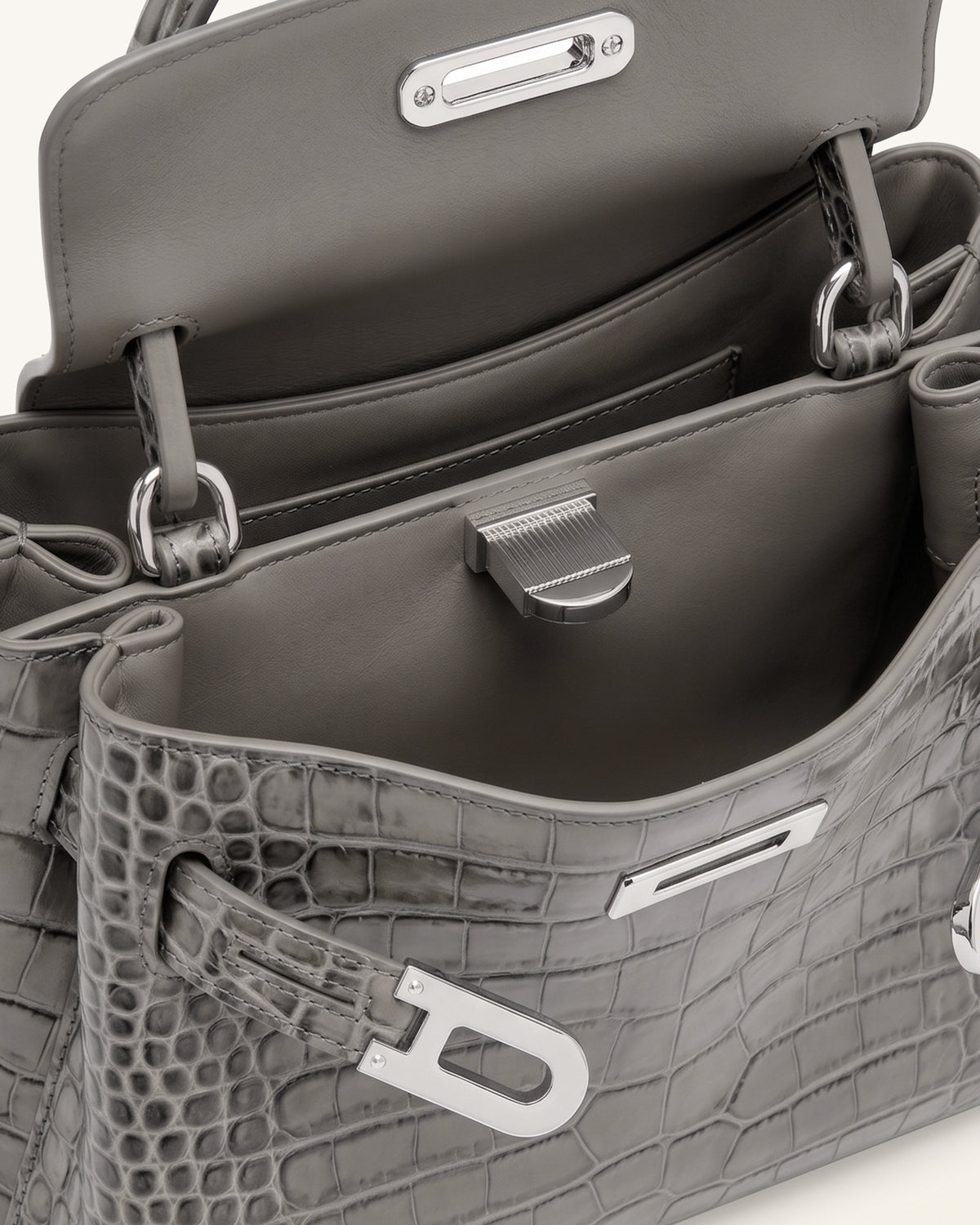 Rhea Petit sac d'épaule à double boucle - Crocodile gris