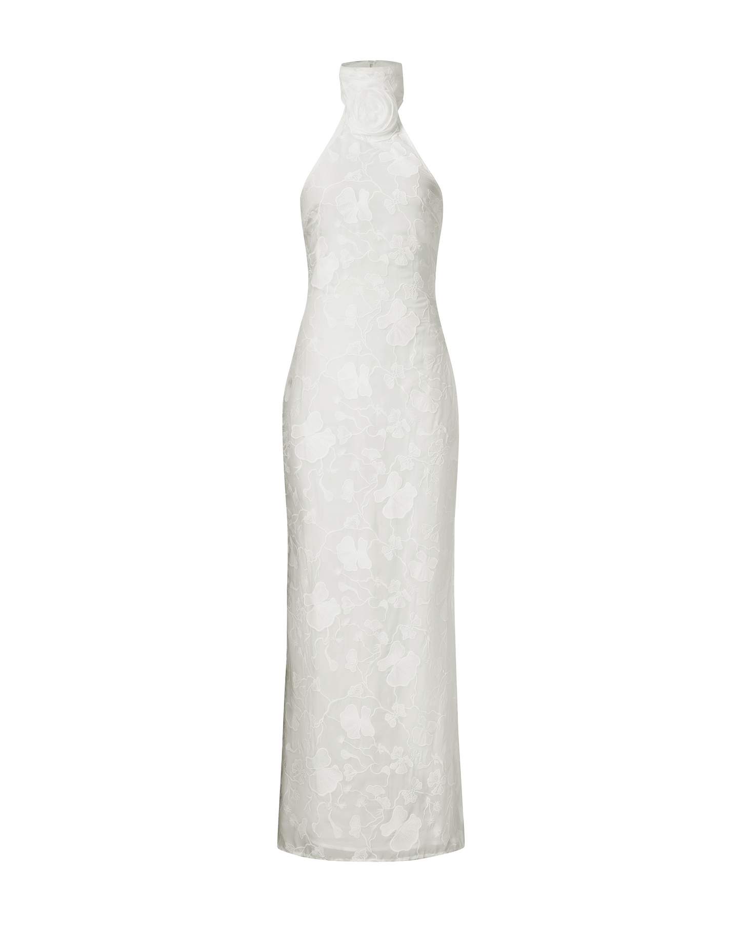 Uliana Black Floral Lace Halterneck Maxi Dress - White