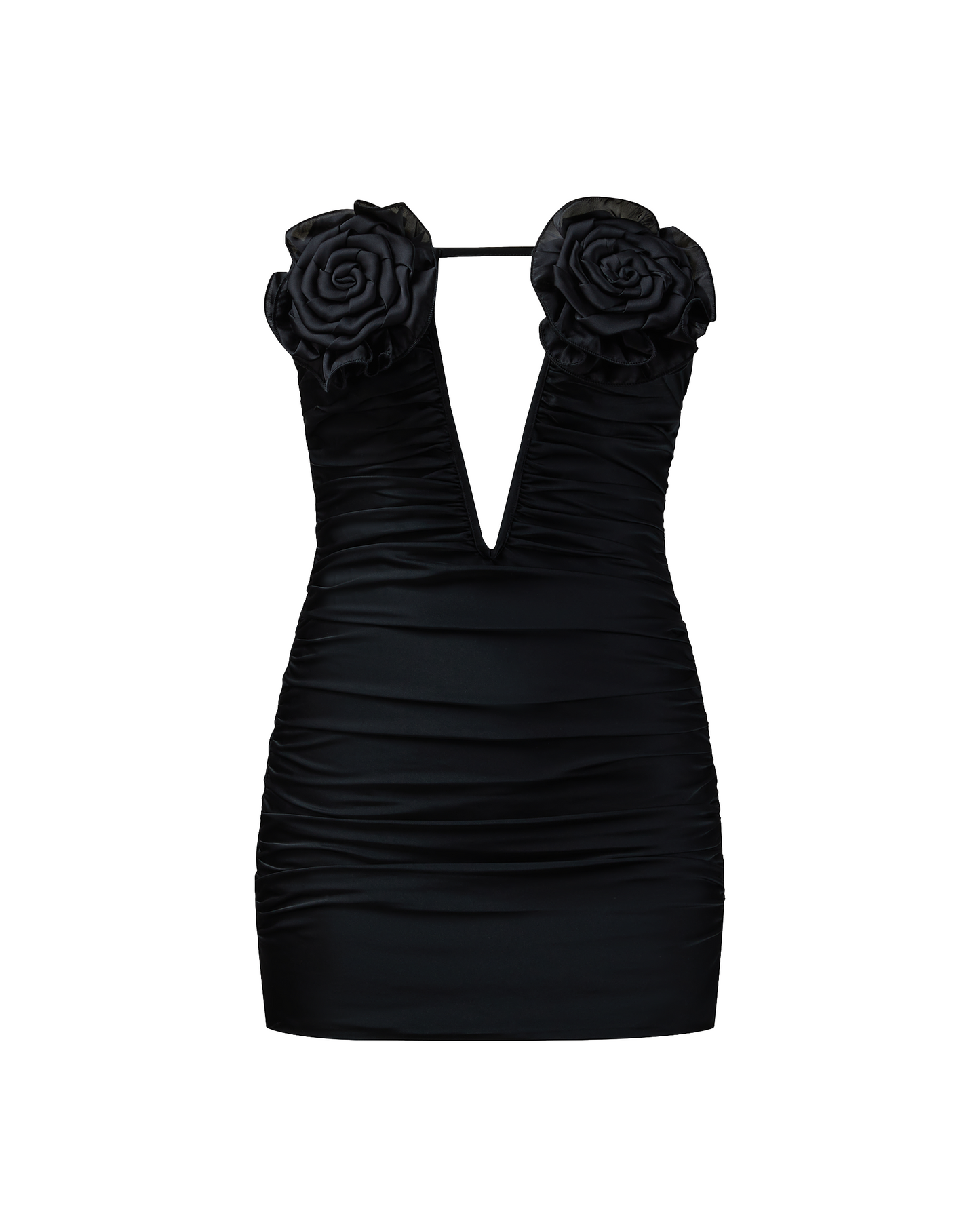 Bailee Red Floral Applique And Ruched Tube Mini Dress - Black