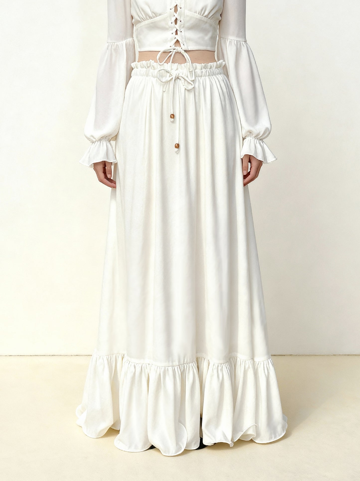 Ruffle Hem Cotton Maxi Skirt - White