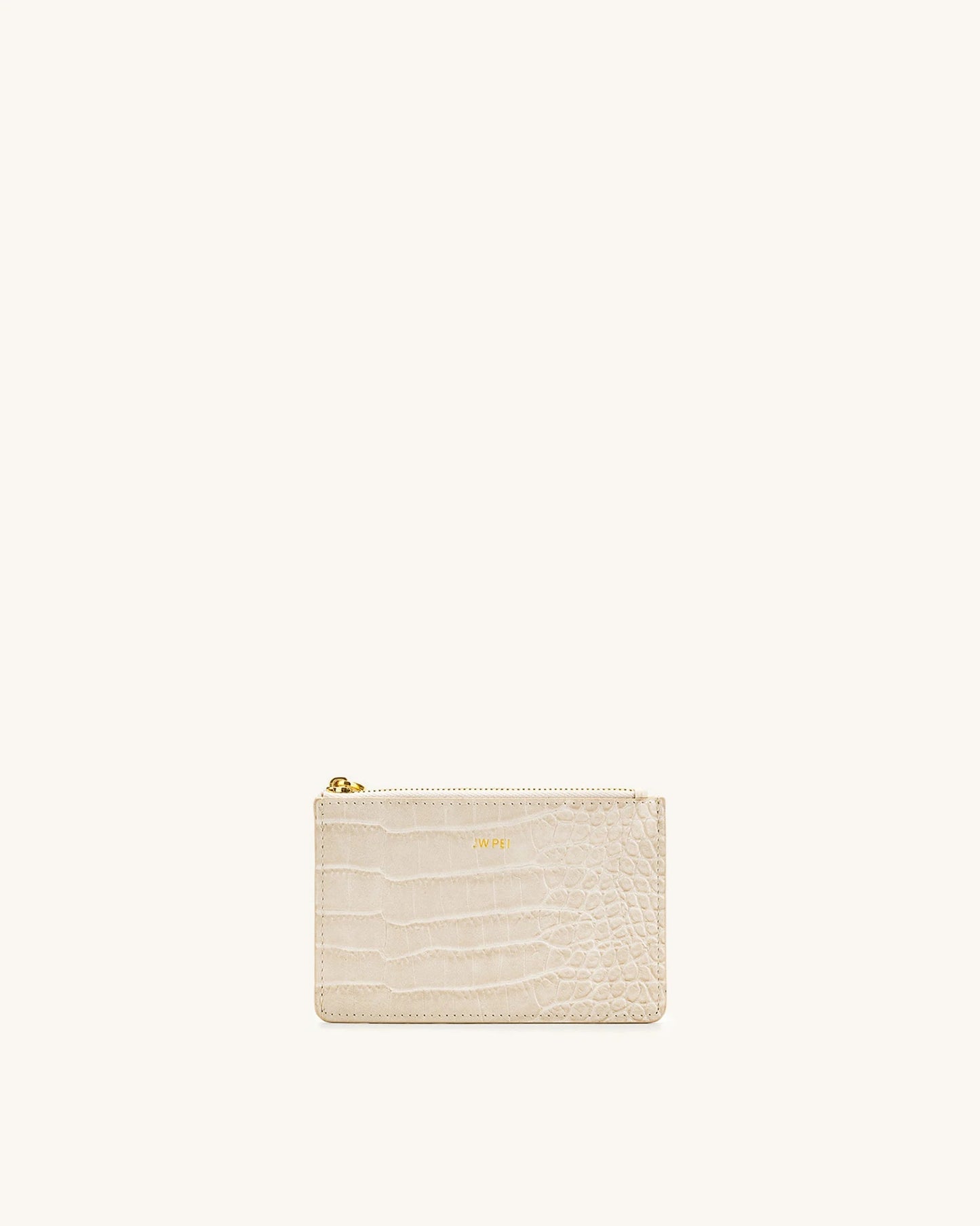 Beige Crocodile-patterned Card Case