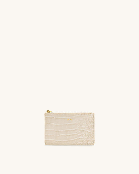 Beige Crocodile-patterned Card Case