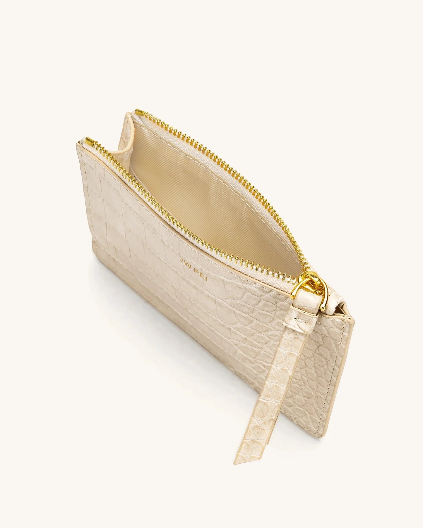 Beige Crocodile-patterned Card Case