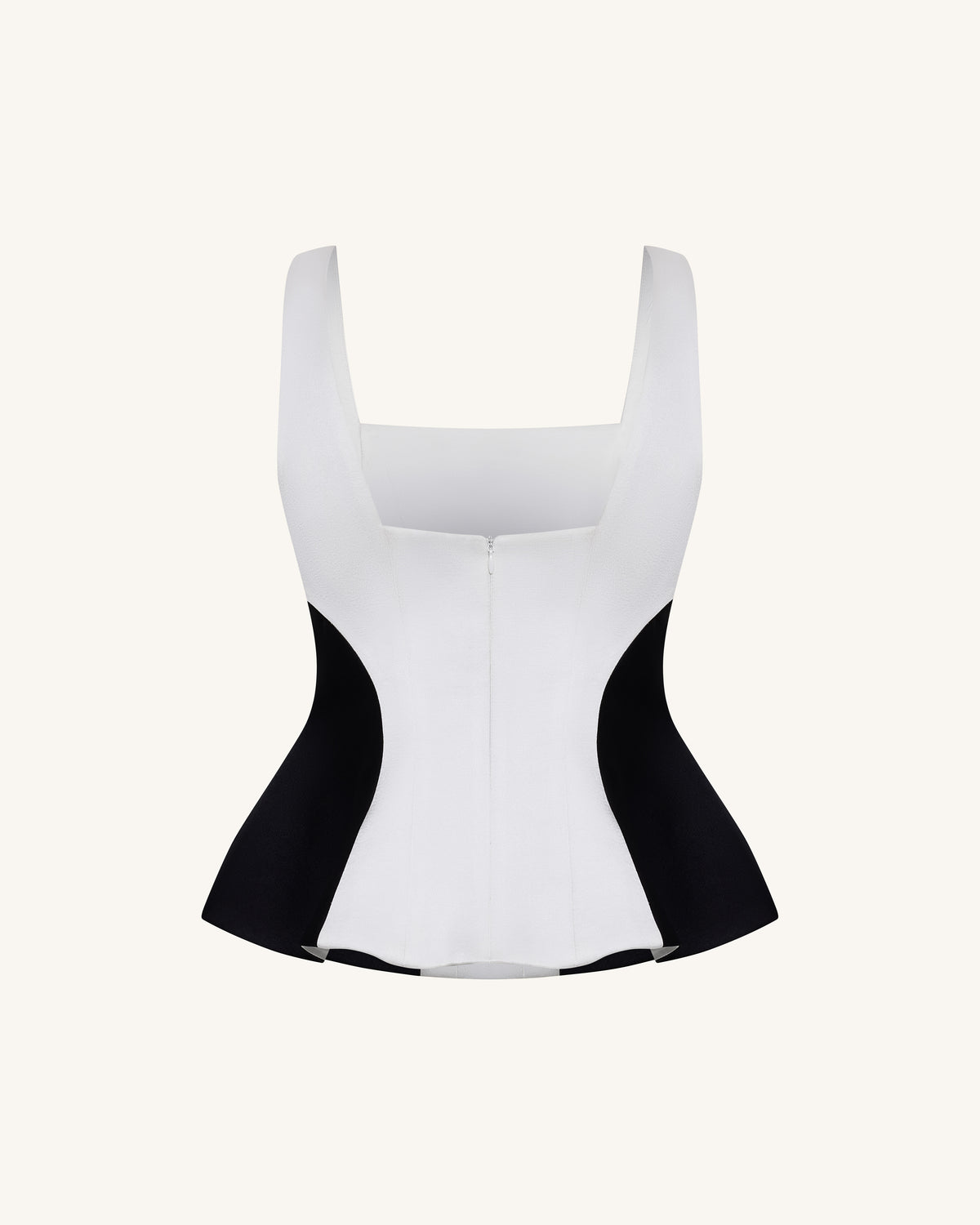 Monochrome Paneled Square-Neck Peplum Top - Black