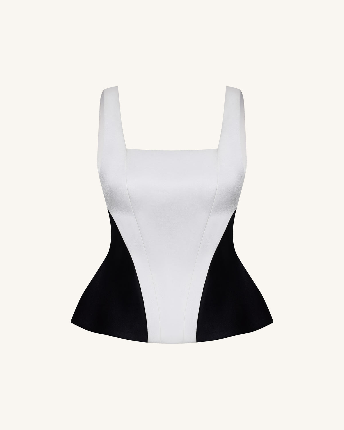 Monochrome Paneled Square-Neck Peplum Top - Black