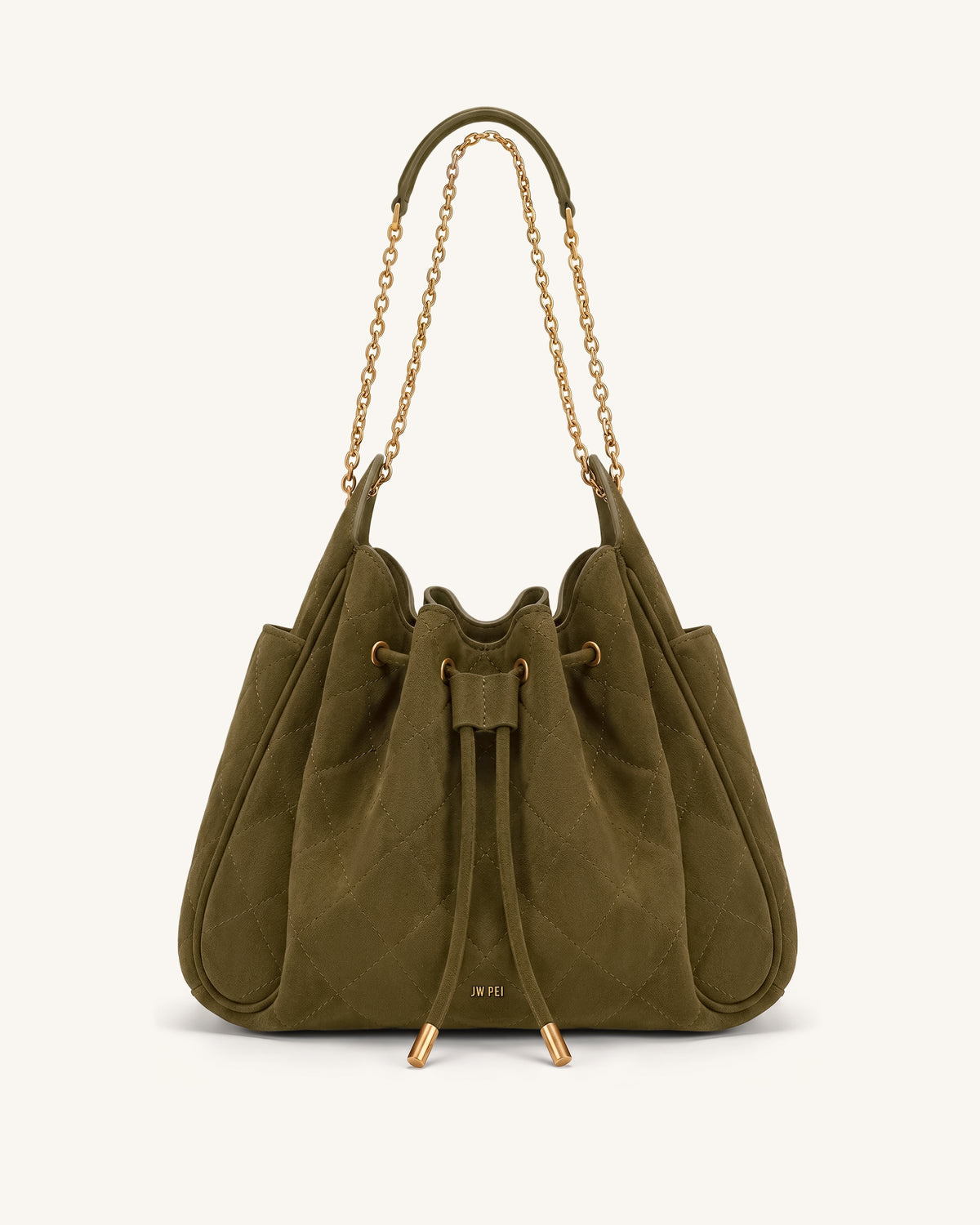 Rowan Sac seau matelassé à chaîne en faux suède - Vert olive