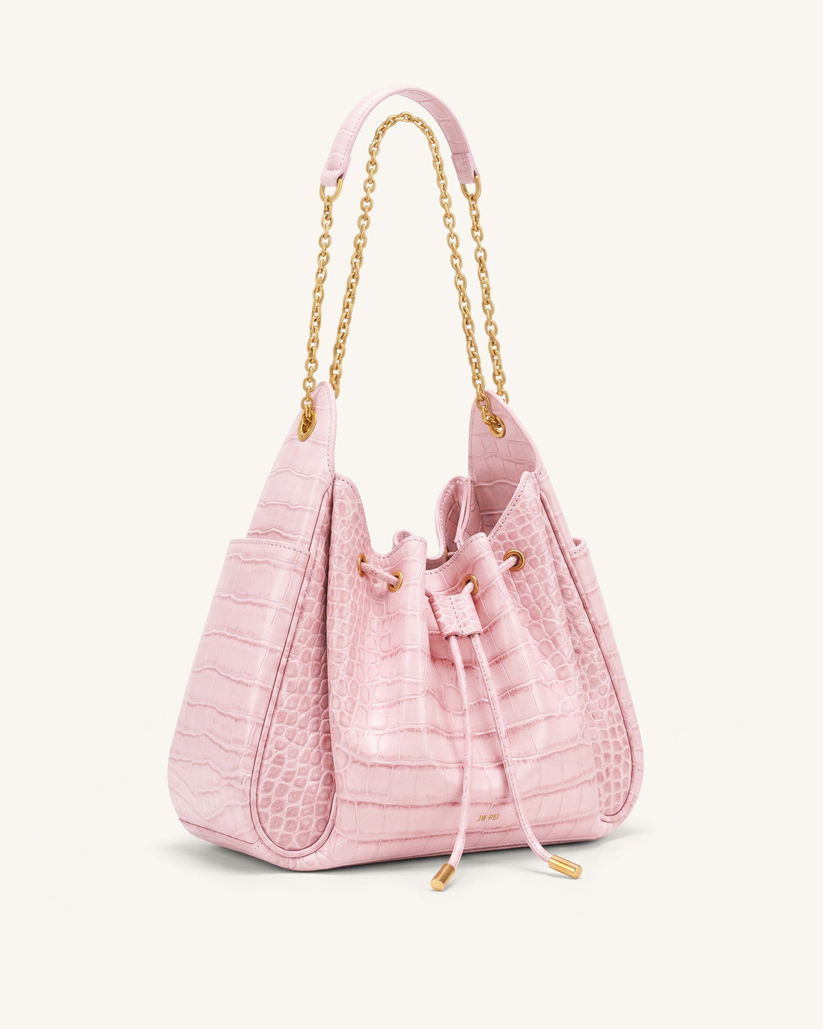 Rowan Sac seau à cordon de serrage froncé avec chaîne - Crocodile rose