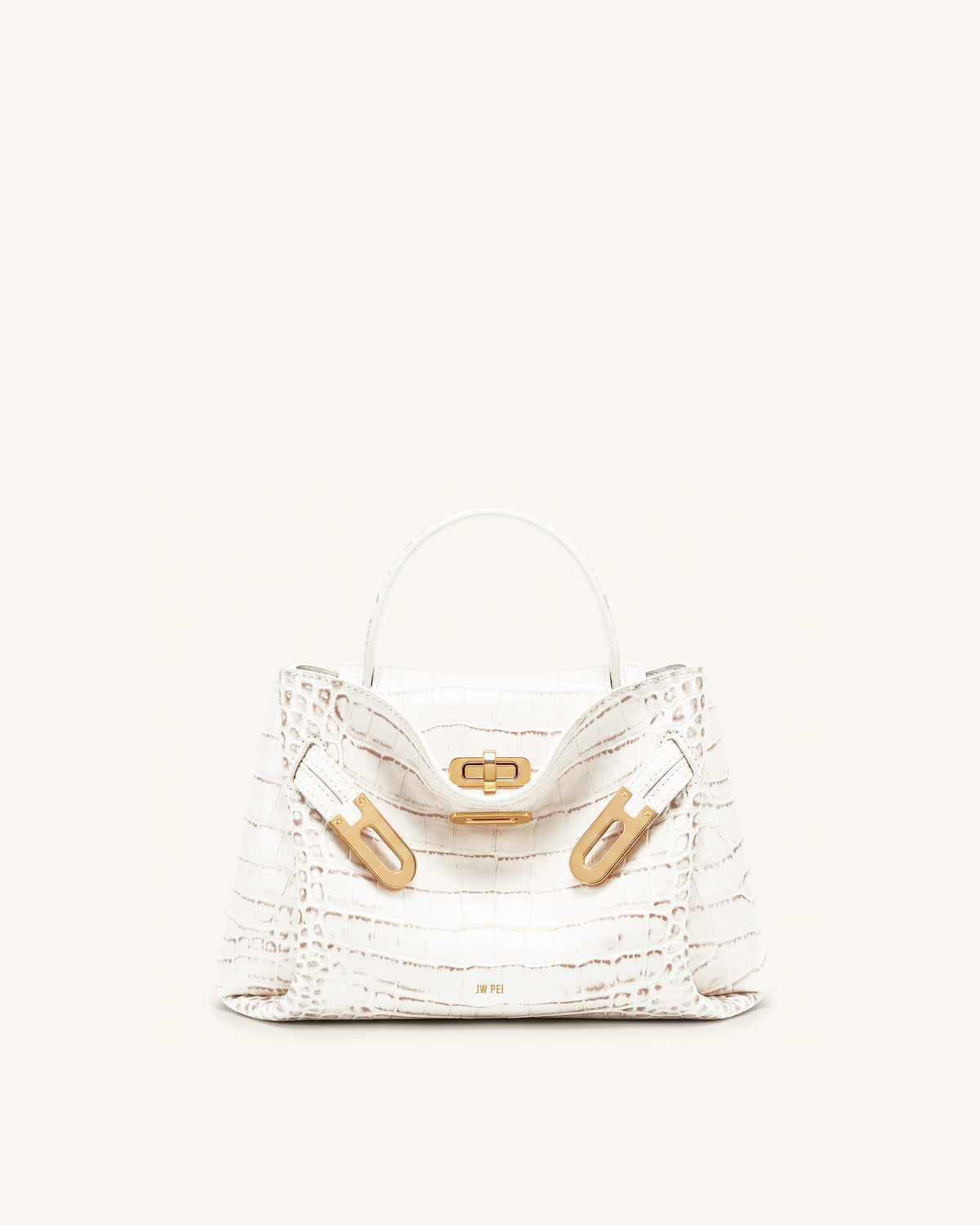 Rhea Petit sac d'épaule à double boucle - Crocodile blanc