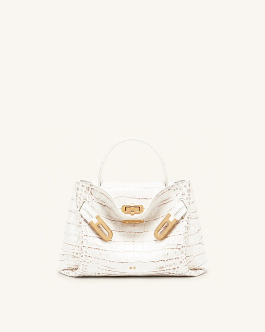 Rhea Petit sac d'épaule à double boucle - Crocodile blanc