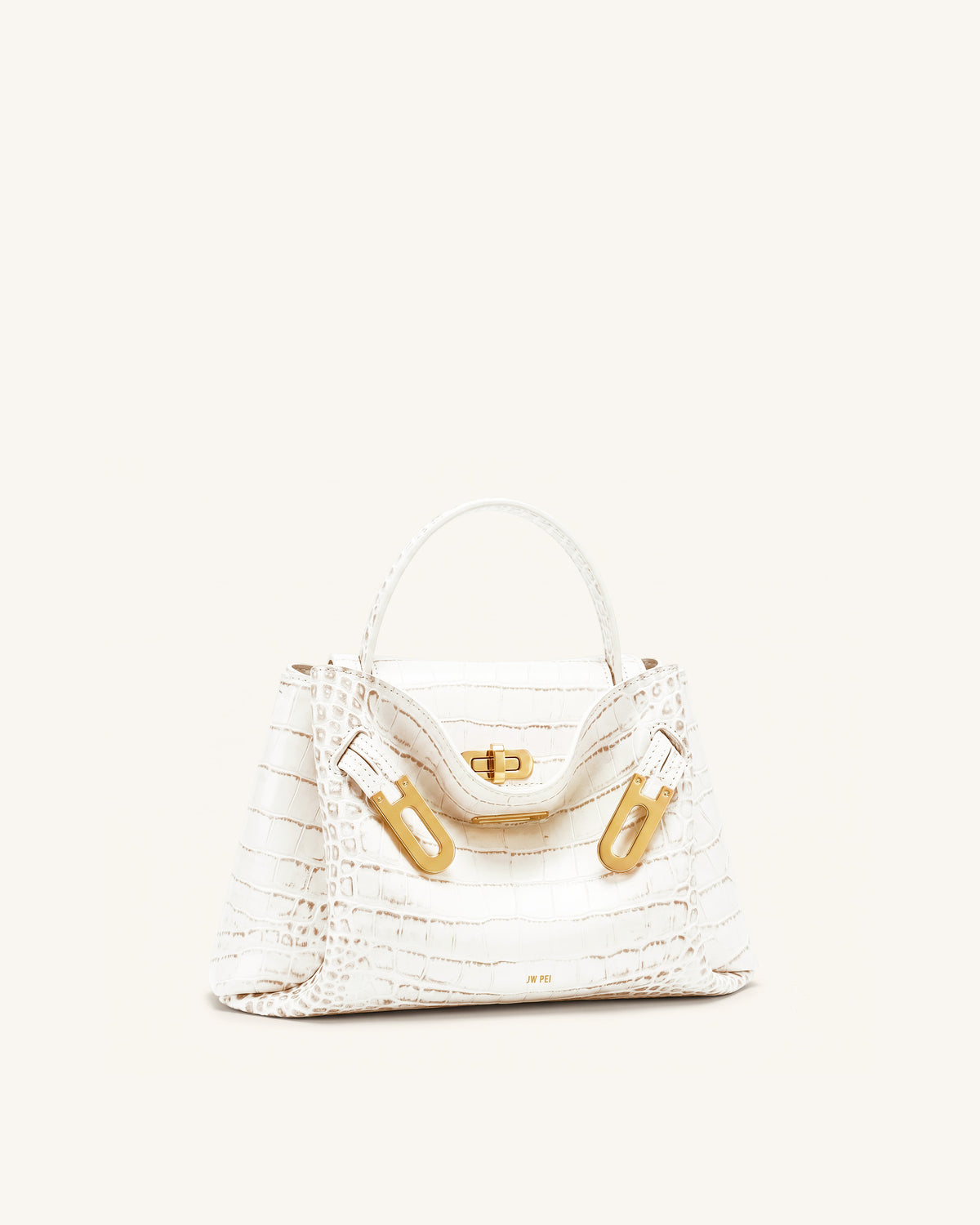 Rhea Petit sac d'épaule à double boucle - Crocodile blanc