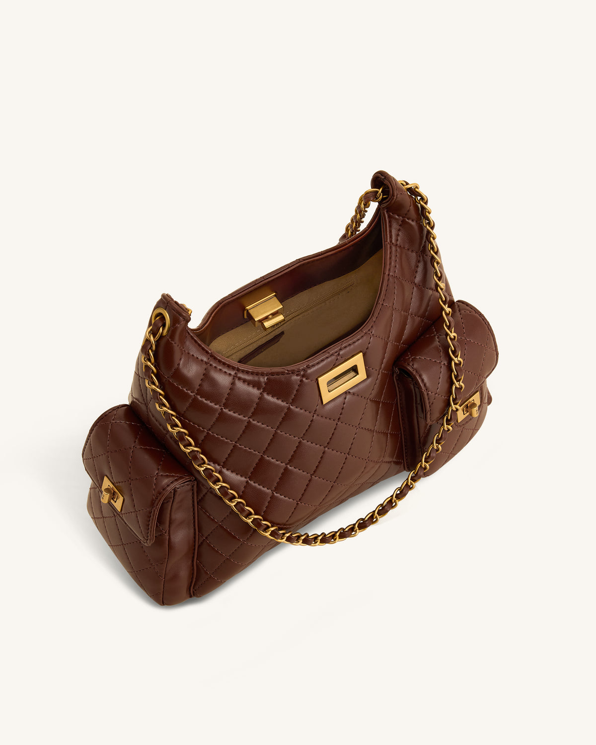 Vivian Sac bandoulière matelassé à chaîne - Marron