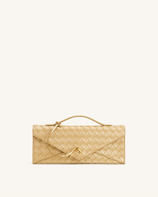 Celeste Sac à main enveloppe texturé tressé - Or champagne