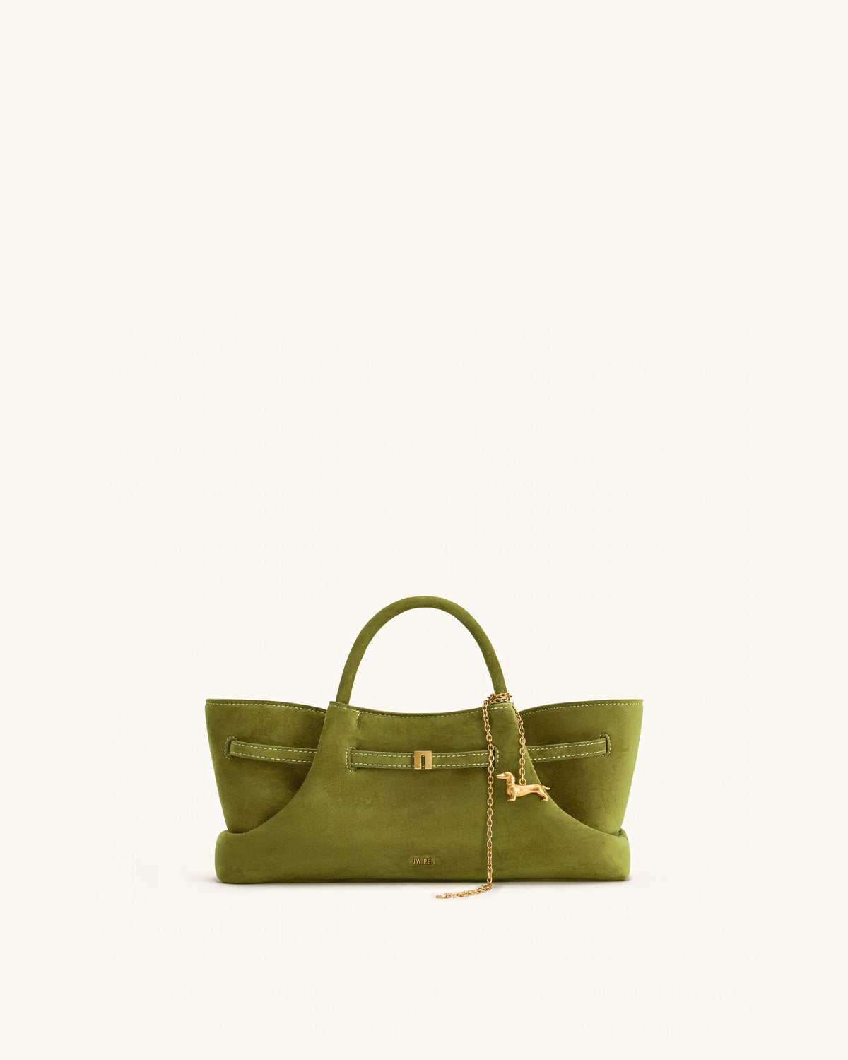 Maeve Sac cabas en faux daim avec breloque en métal représentant un teckel - Vert olive