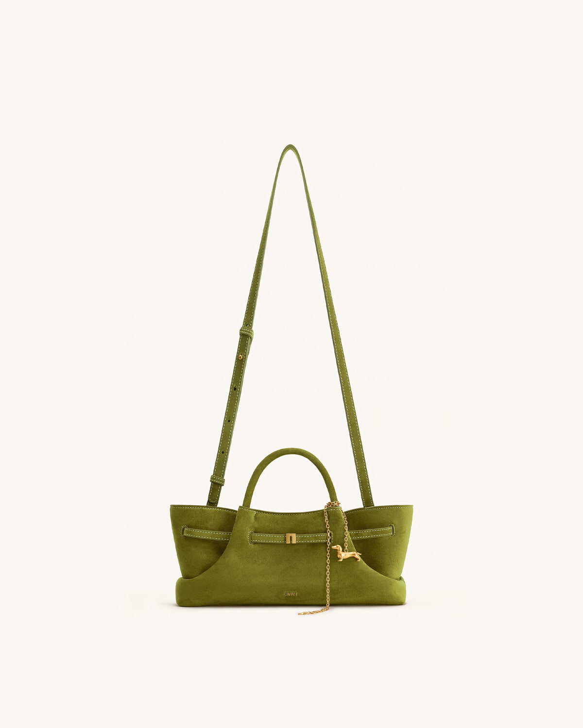Maeve Sac cabas en faux daim avec breloque en métal représentant un teckel - Vert olive