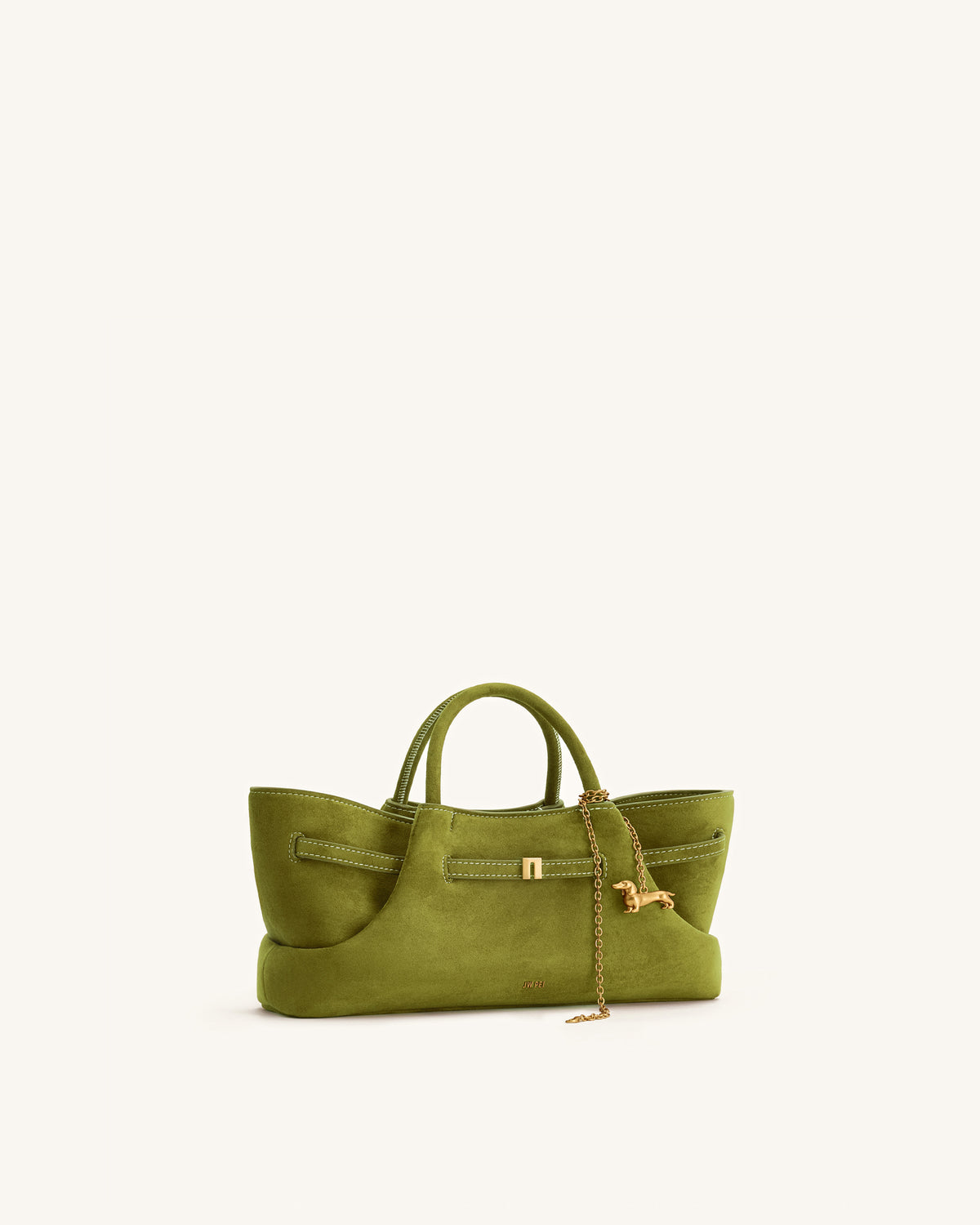 Maeve Sac cabas en faux daim avec breloque en métal représentant un teckel - Vert olive