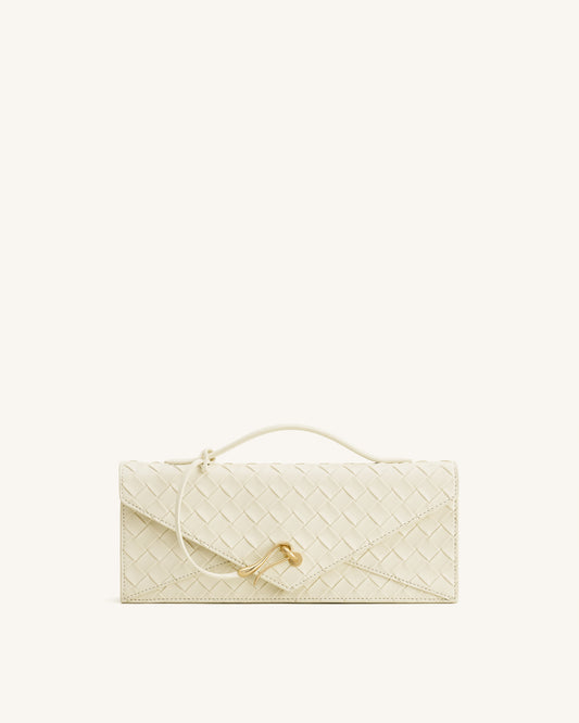 Celeste Sac à main enveloppe texturé tressé - Ivoire