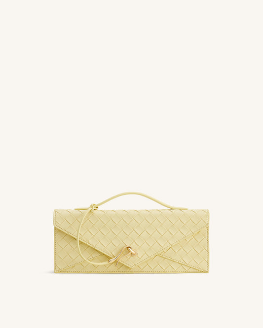 Celeste Sac à main enveloppe à anse supérieure, à texture tissée - Jaune