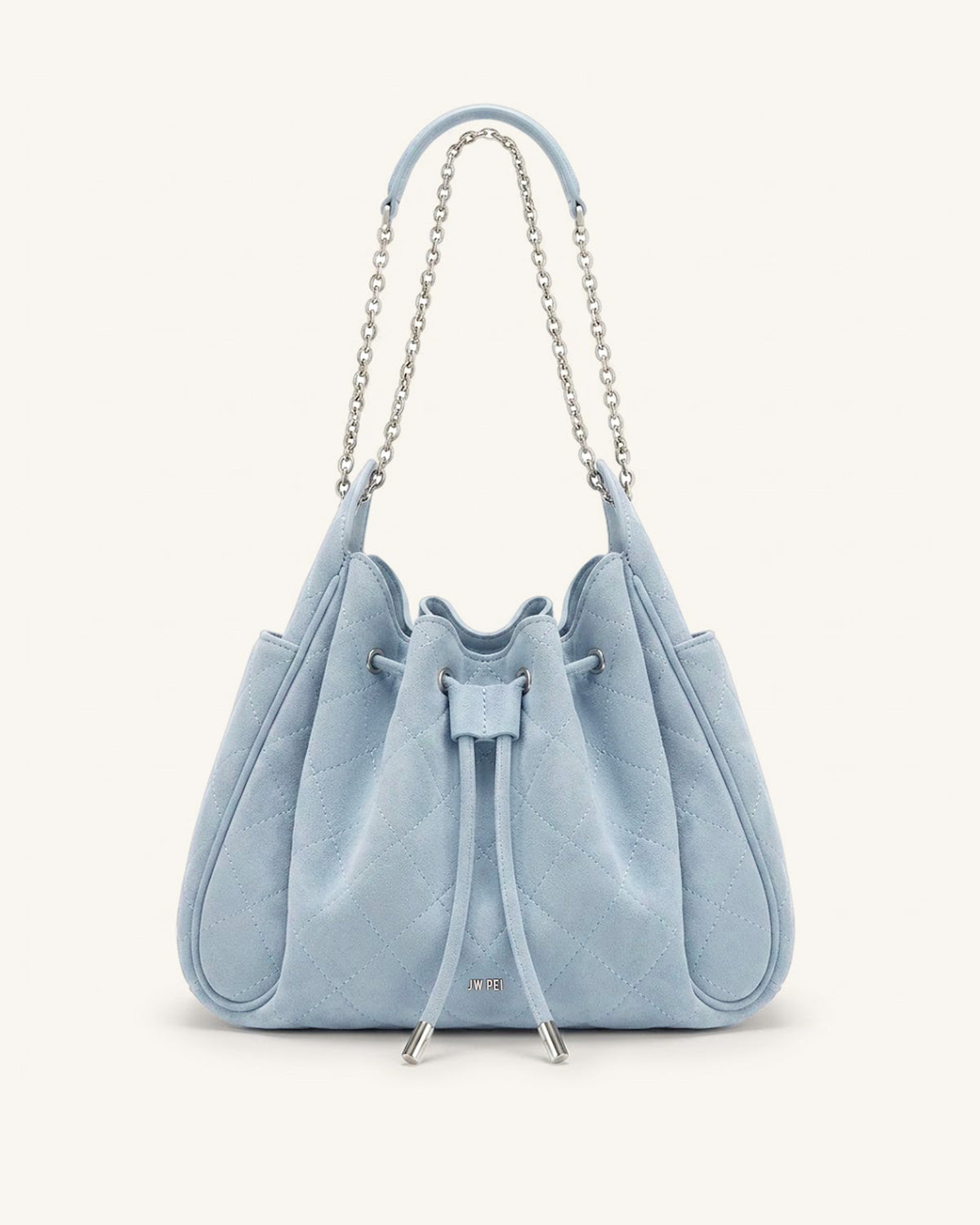 Rowan Sac seau matelassé à chaîne en faux suède - Bleu
