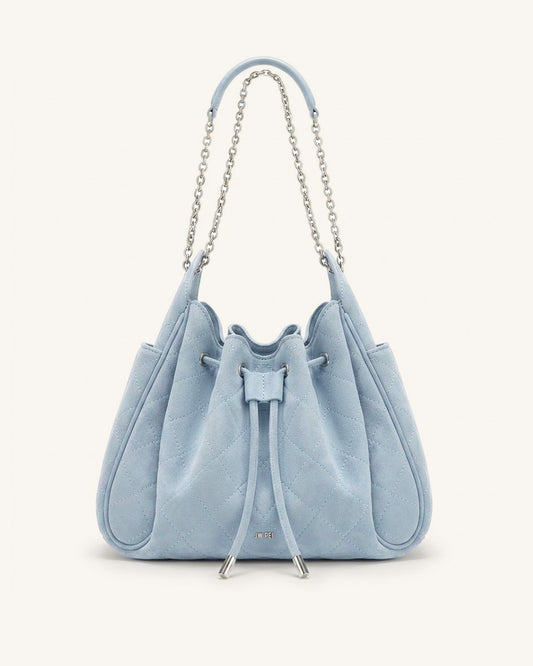 Rowan Sac seau matelassé à chaîne en faux suède - Bleu