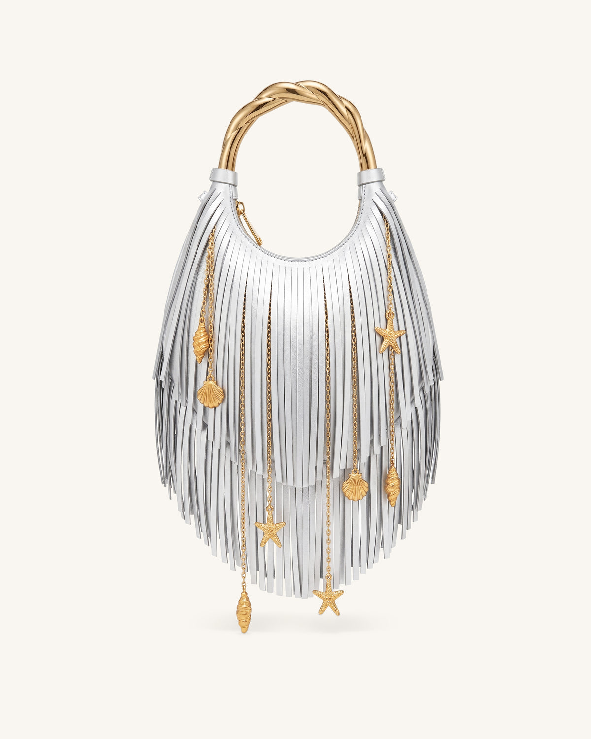 Chloe Sac à main à poignée en métal et franges - Argenté