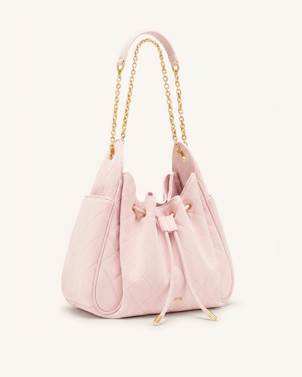 Rowan Sac seau matelassé à chaîne en faux suède - Rose