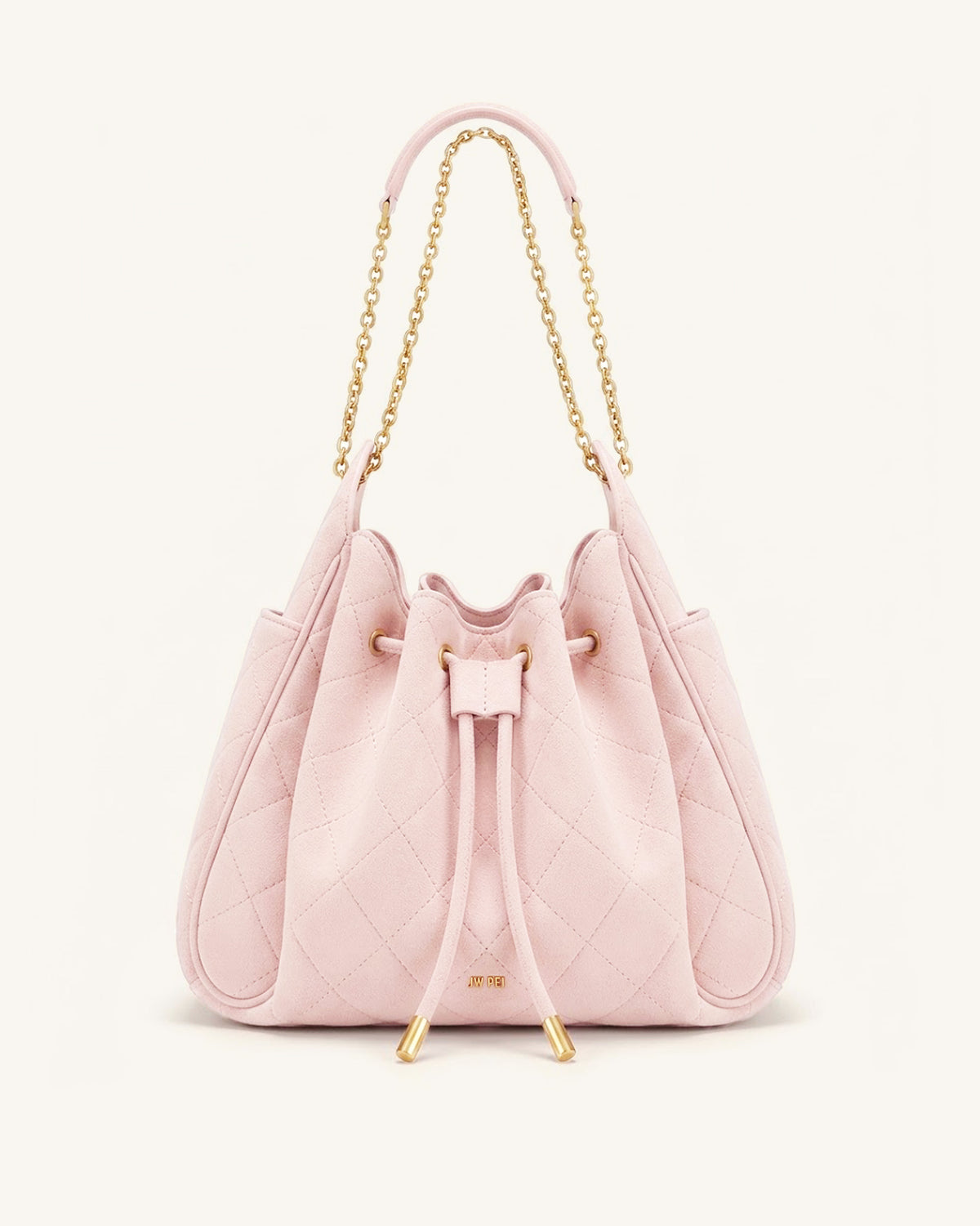 Rowan Sac seau matelassé à chaîne en faux suède - Rose