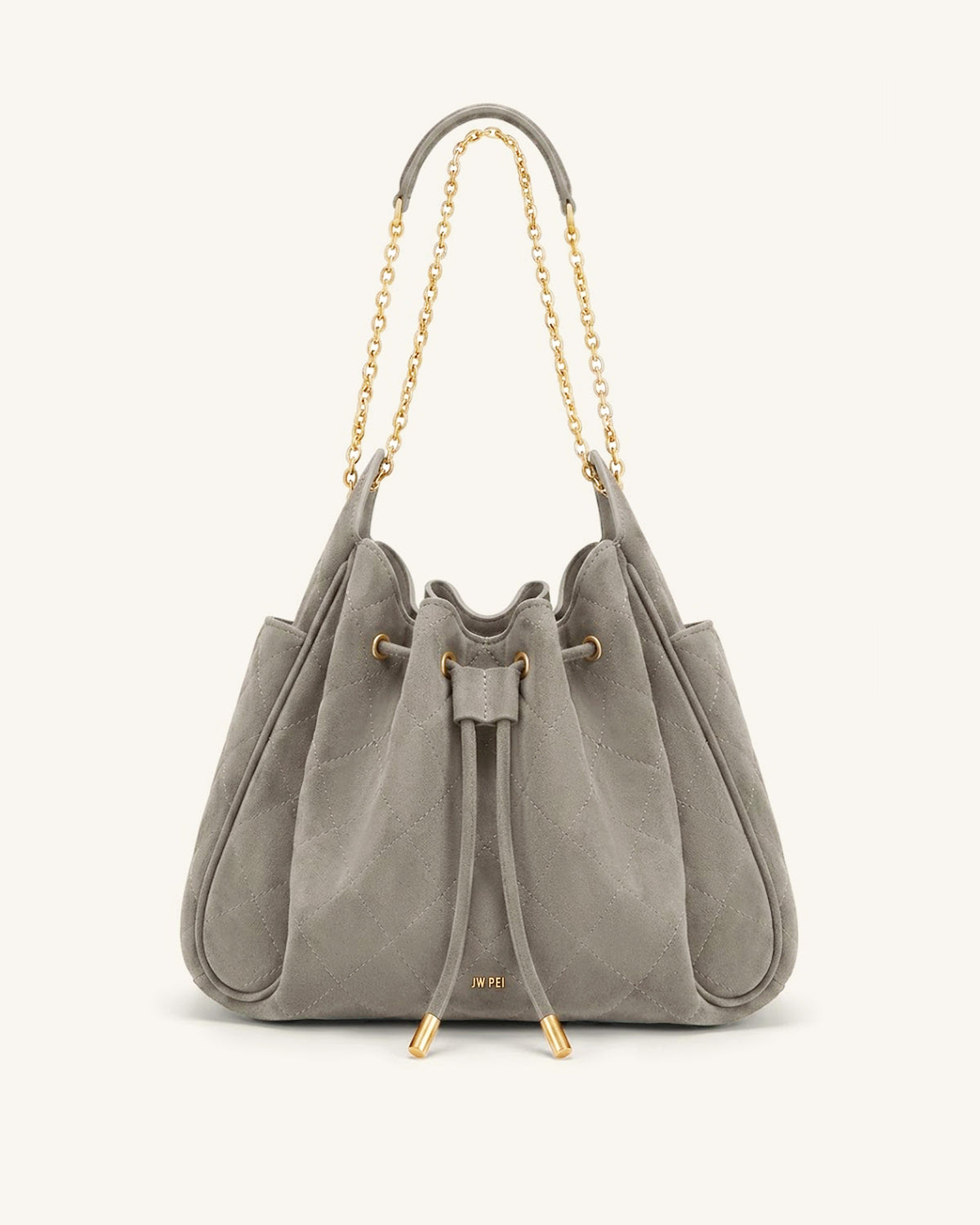 Rowan Sac seau matelassé à chaîne en faux suède - Gris