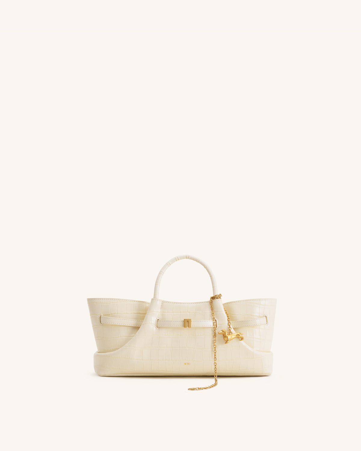 Maeve Sac cabas avec breloque teckel en métal – Effet croco ivoire