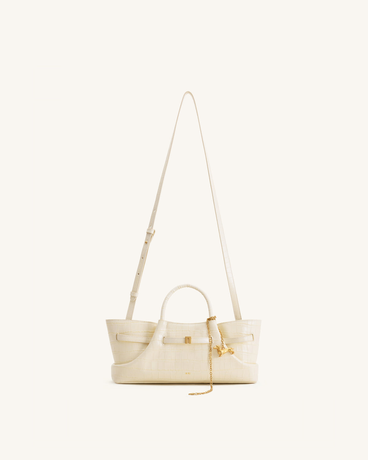 Maeve Sac cabas avec breloque teckel en métal – Effet croco ivoire