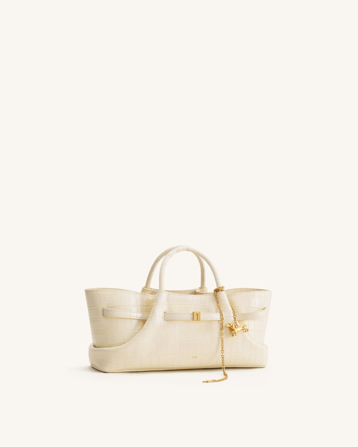 Maeve Sac cabas avec breloque teckel en métal – Effet croco ivoire