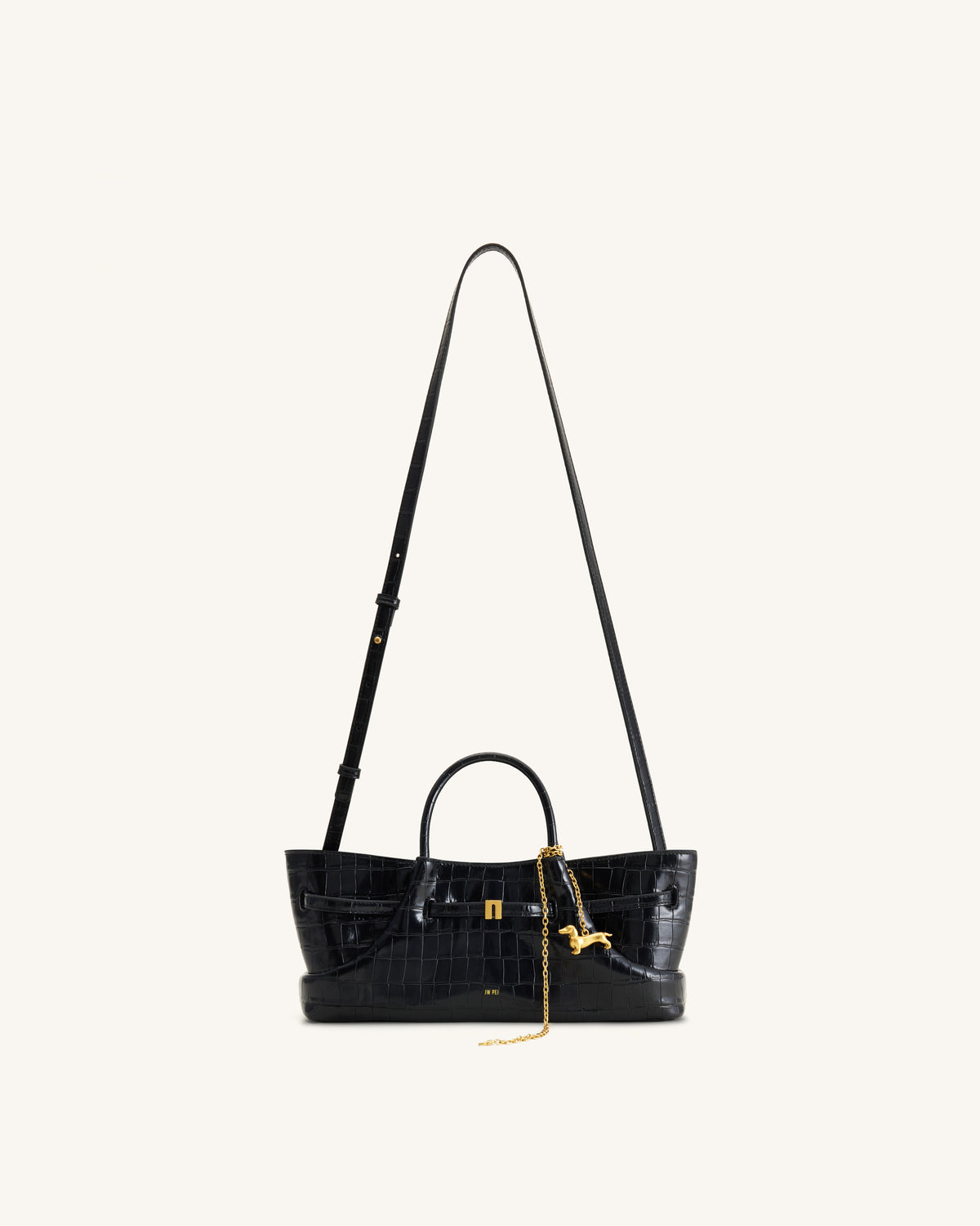 Maeve Sac cabas avec breloque teckel en métal – Effet croco noir