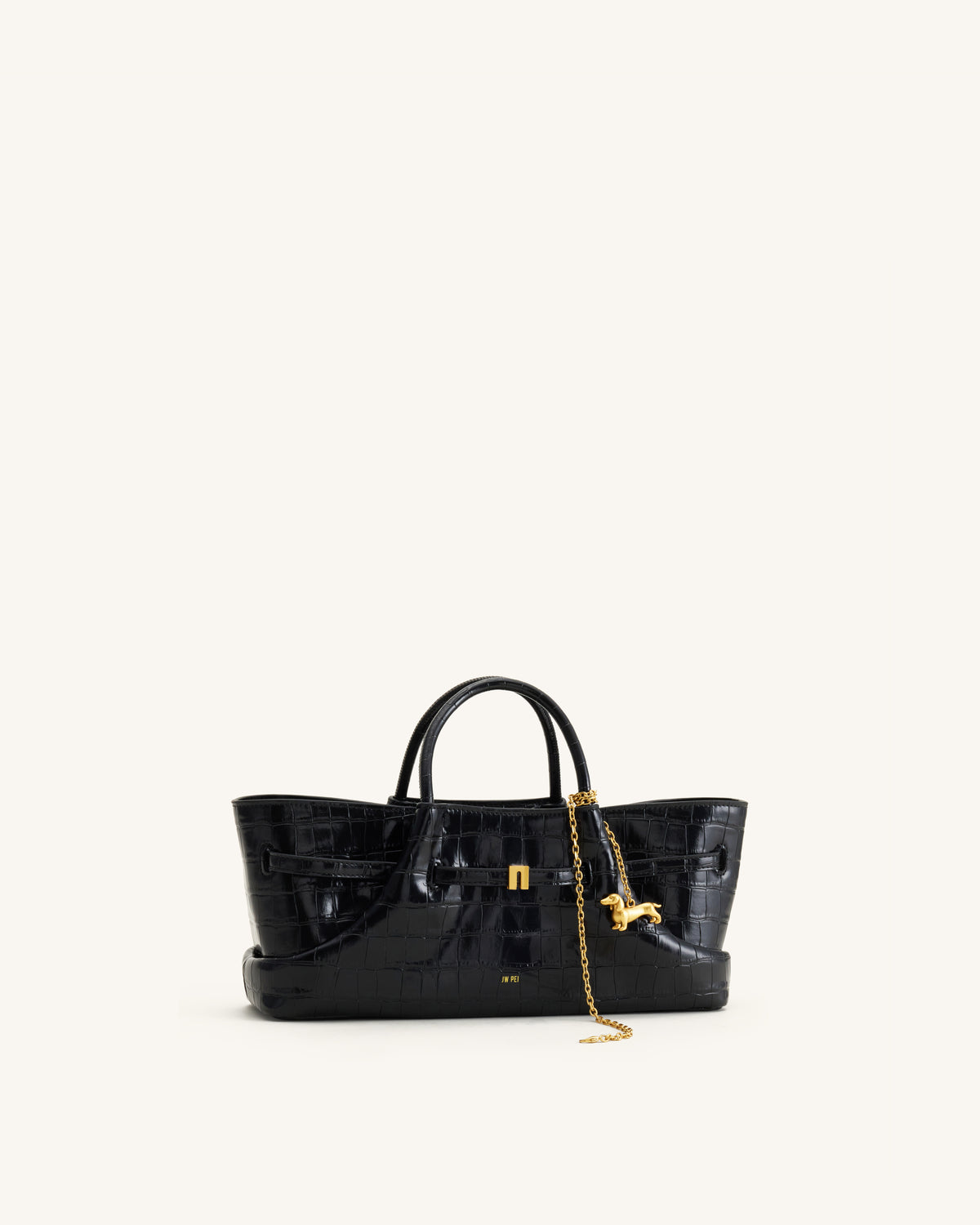 Maeve Sac cabas avec breloque teckel en métal – Effet croco noir