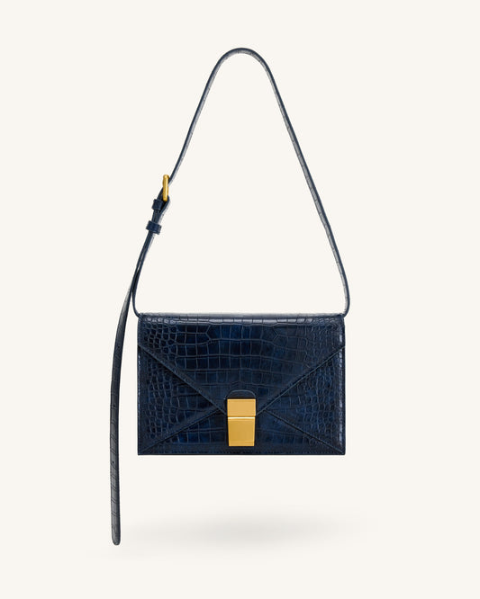 Clio Sac bandoulière enveloppe - Effet croco marine