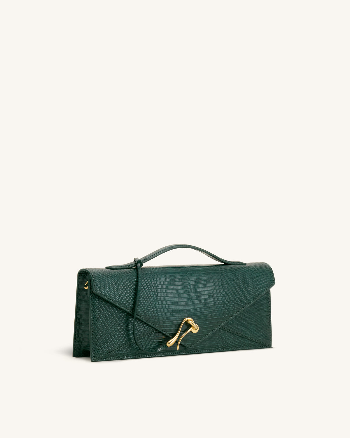 Celeste Sac à main enveloppe - Vert olive à texture lézard