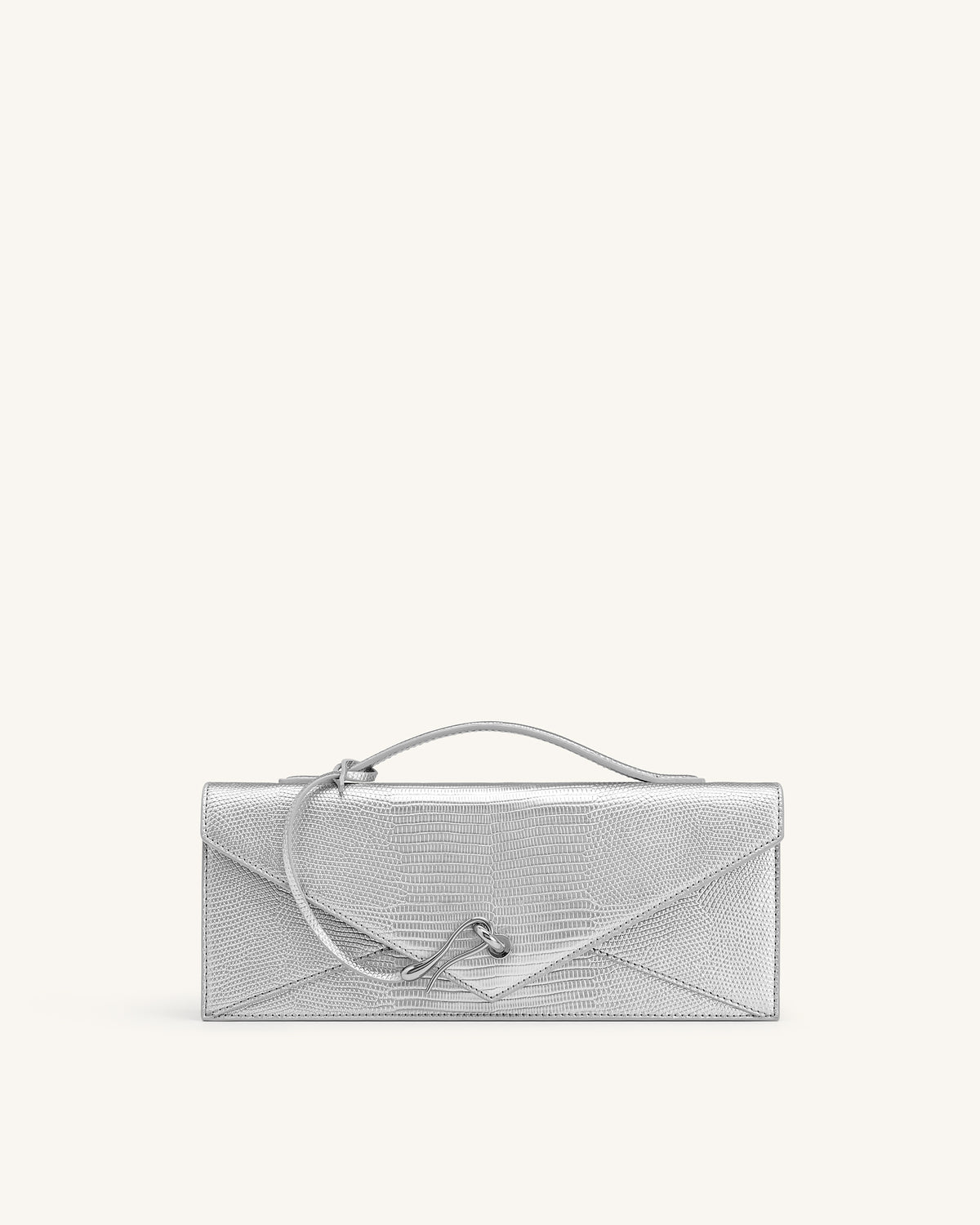 Celeste Sac à Poignée Enveloppe - Texture Lézard Argenté
