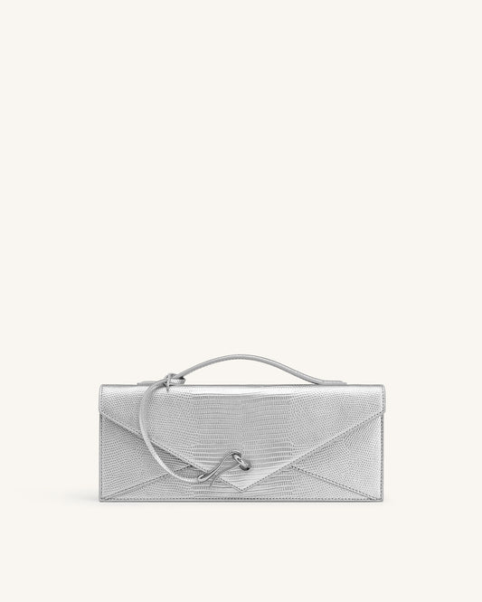 Celeste Sac à Poignée Enveloppe - Texture Lézard Argenté