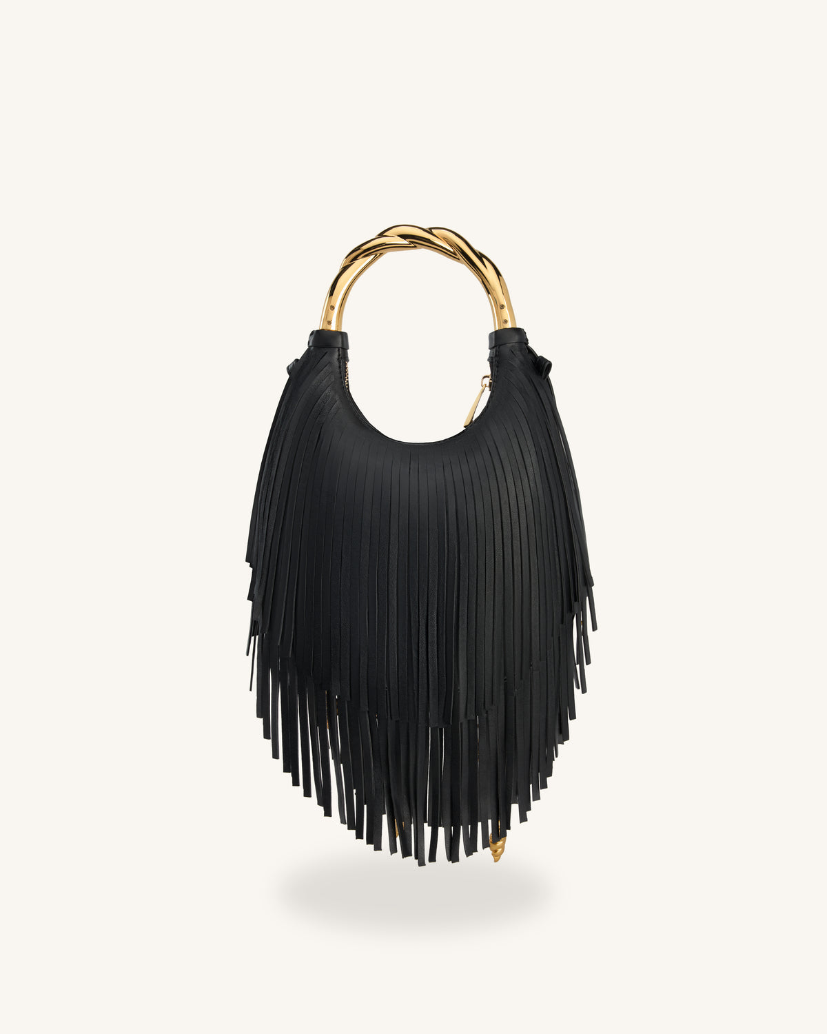 Chloe Sac à main à franges et poignée en métal - Noir