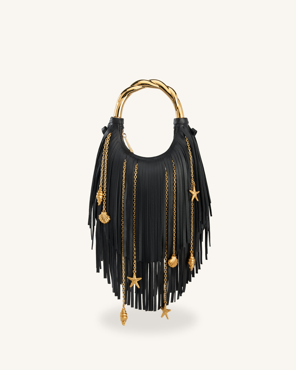 Chloe Sac à main à franges et poignée en métal - Noir