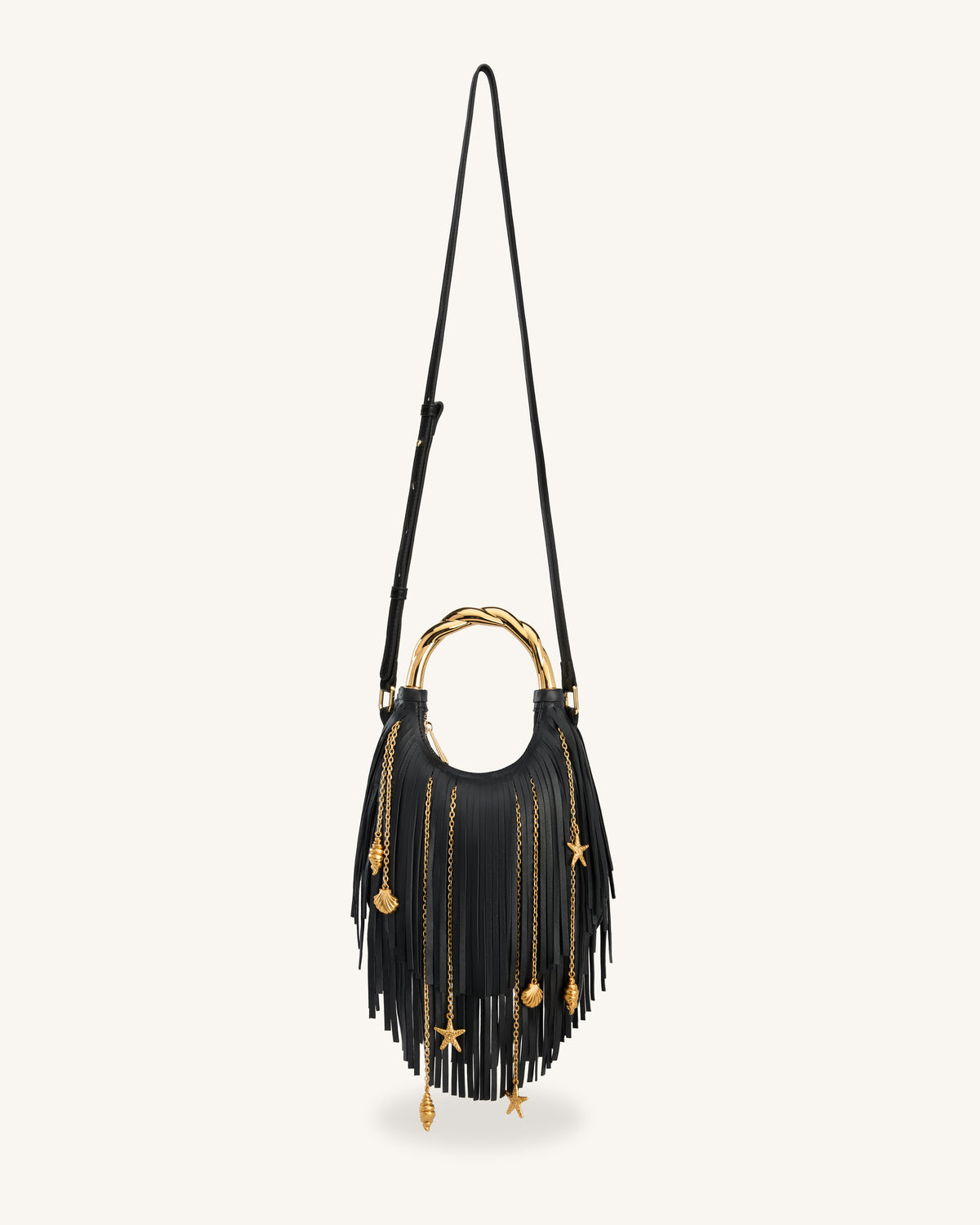 Chloe Sac à main à franges et poignée en métal - Noir