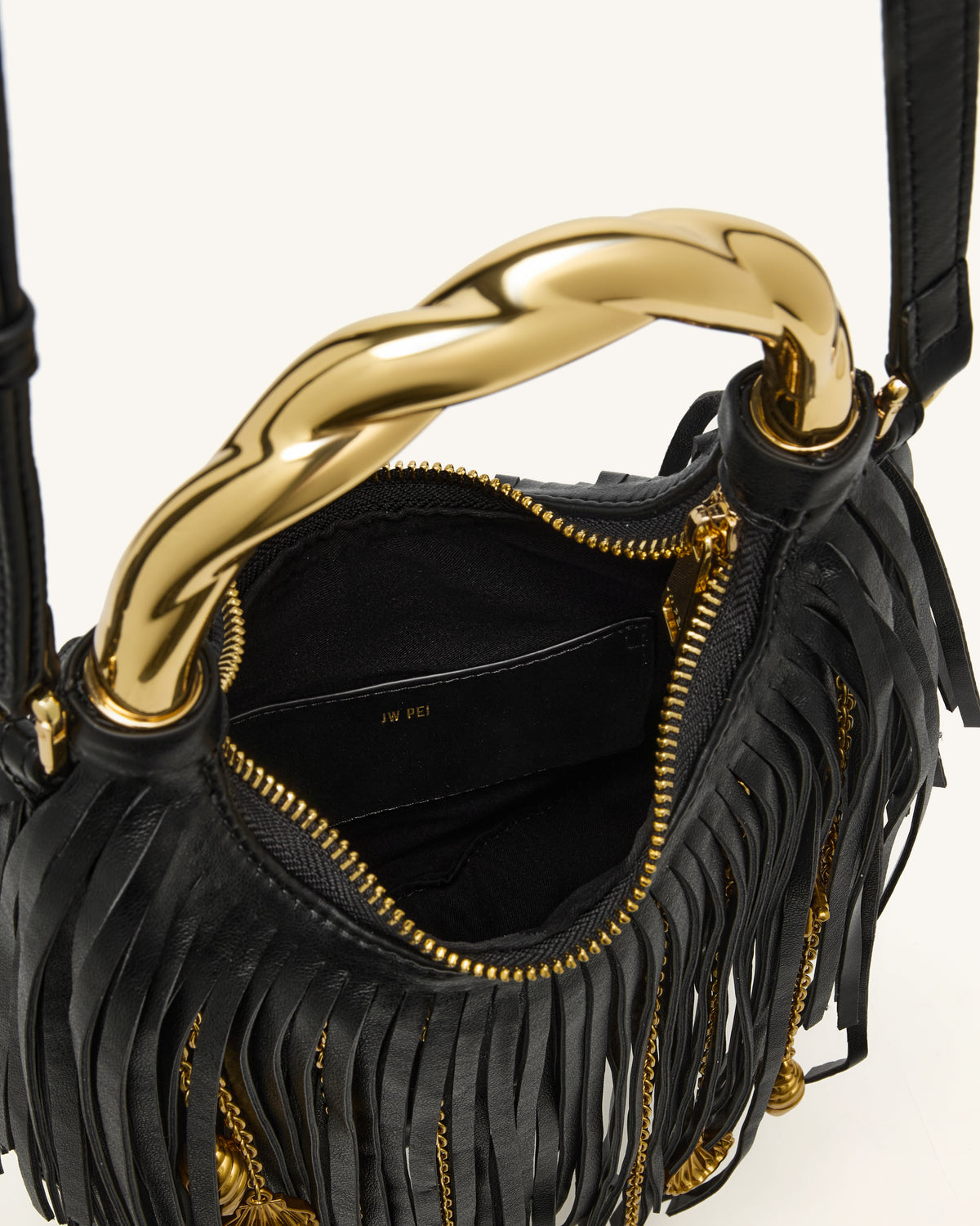 Chloe Sac à main à franges et poignée en métal - Noir