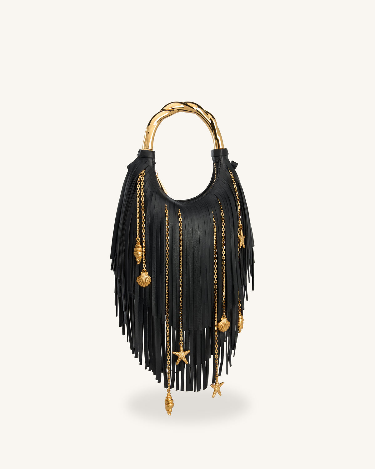 Chloe Sac à main à franges et poignée en métal - Noir
