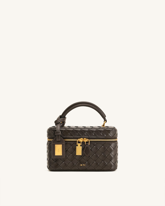 Sac à main avec anse supérieure en forme de boîte et texture tissée Cleo - Marron foncé