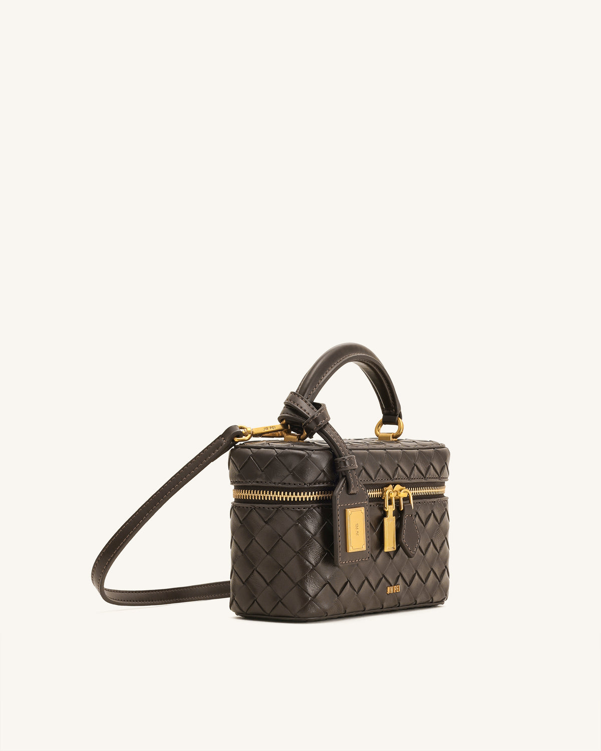 Sac à main avec anse supérieure en forme de boîte et texture tissée Cleo - Marron foncé